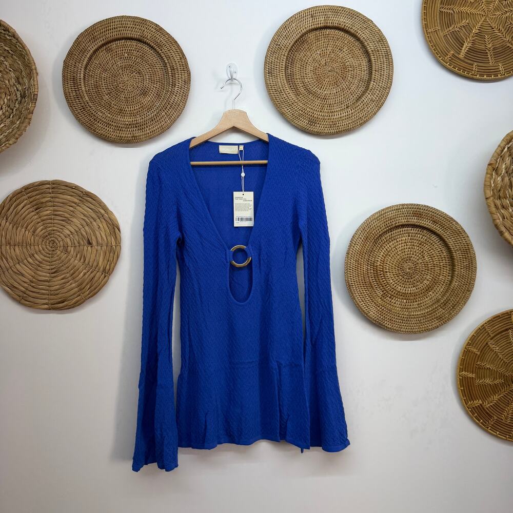 NEW Monday Swimwear Montego Mini Dress in Cobalt Hatch Jacquard Medium